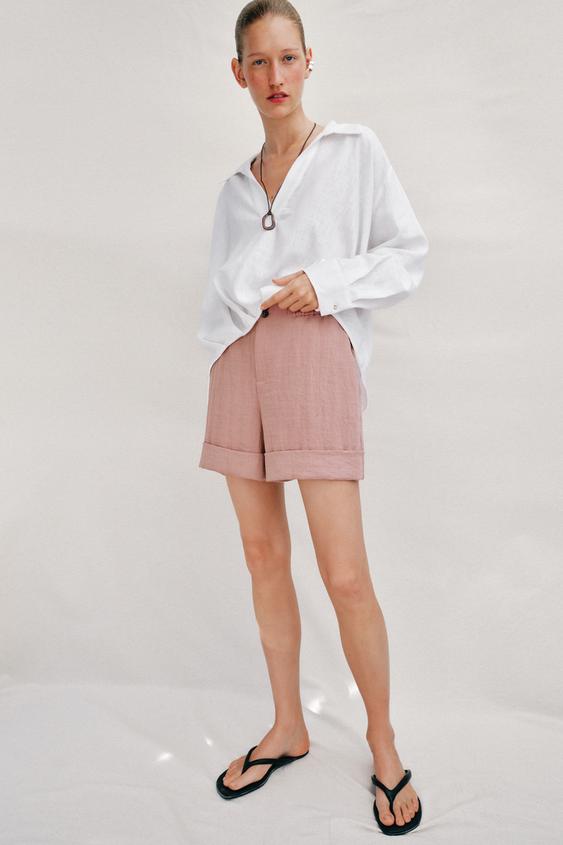 BERMUDA SHORTS WITH TURN-UP HEMS - Pink by Zara - Image 0