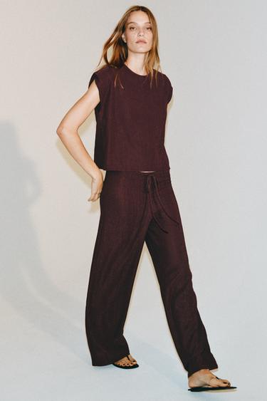 RUSTIC SLEEVELESS TOP - Burgundy by Zara