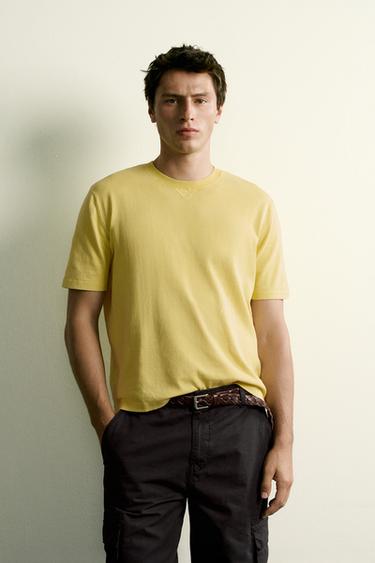 REGULAR FIT KNIT T-SHIRT - Light yellow by Zara