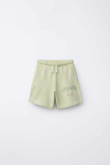 TEXT PRINT PLUSH BERMUDA SHORTS - washed green by Zara