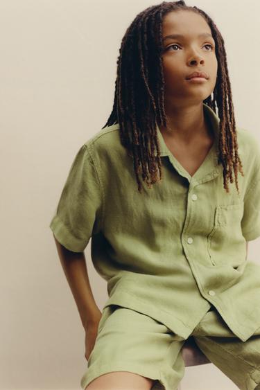 LOOSE-FITTING LINEN BLEND BERMUDA SHORTS - Olive green by Zara