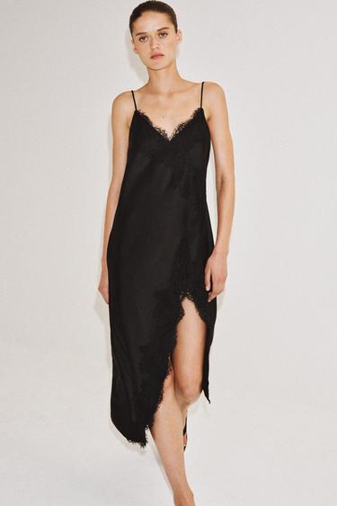 ZW COLLECTION SATIN LACE DRESS - Black by Zara