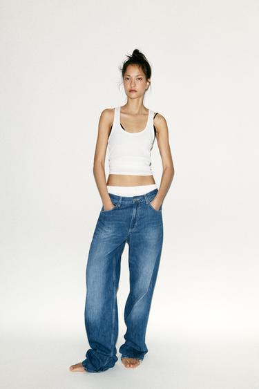 TRF STRAIGHT BAGGY MID-WAIST JEANS - Navy blue by Zara - Image 0