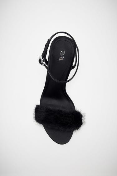 FAUX FUR STRAP HIGH-HEEL SANDALS - Black by Zara