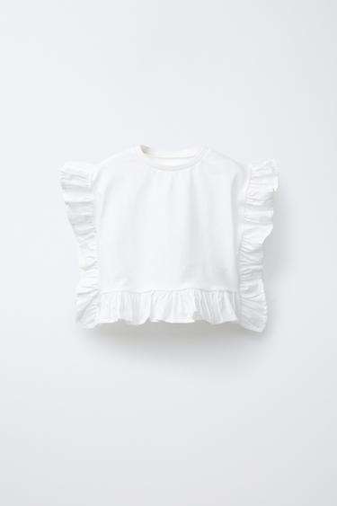 POPLIN RUFFLE T-SHIRT - White by Zara