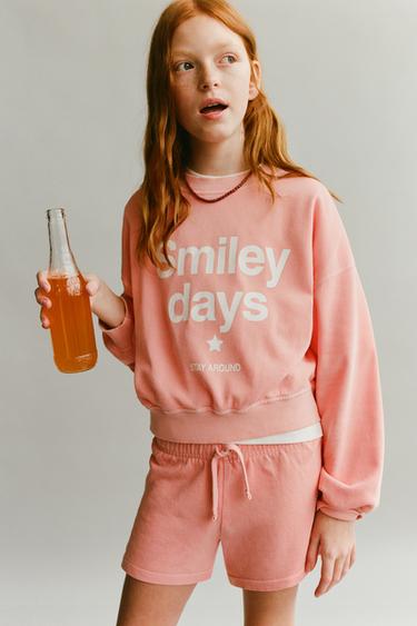 SLOGAN SWEATSHIRT AND BERMUDA SHORTS SET - Peach by Zara