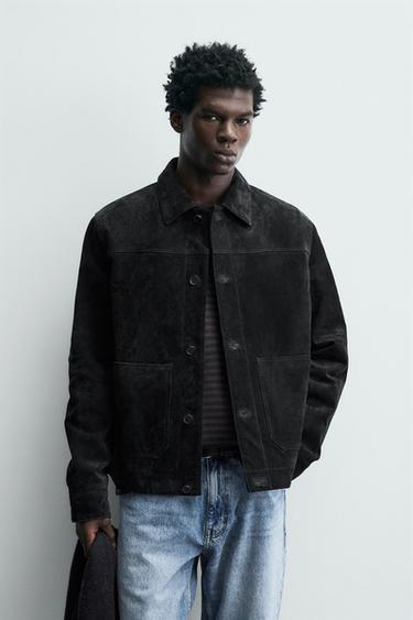 SUEDE LEATHER JACKET - Anthracite Grey by Zara