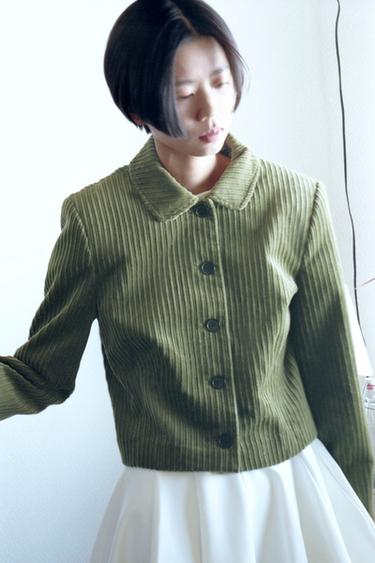 SHORT CORDUROY JACKET - Mid-green by Zara