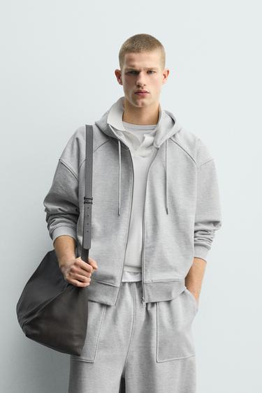 BOXY FIT HOODIE WITH ZIP - Grey marl by Zara