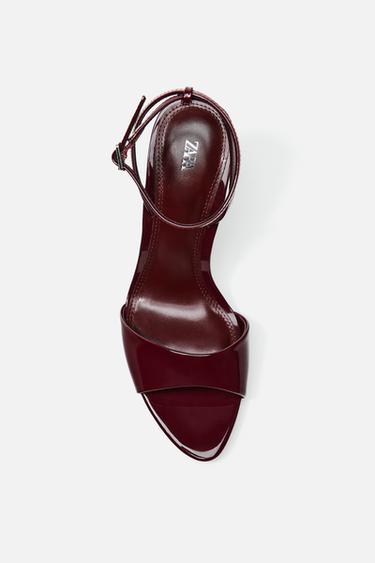 STRAPPY SANDALS WITH METALLIC HEEL - Burgundy Red by Zara