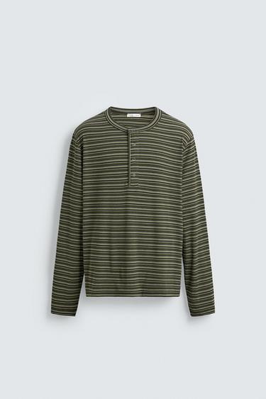 STRIPED HENLEY T-SHIRT - Green by Zara
