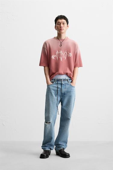 PRINTED KNIT T-SHIRT - Pale pink by Zara - Image 0