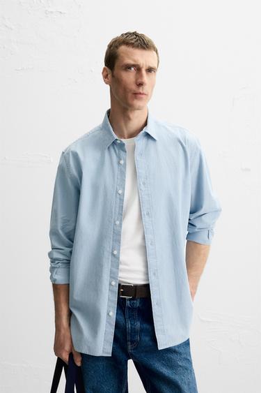 CHAMBRAY TEXTURED SHIRT - Light blue by Zara