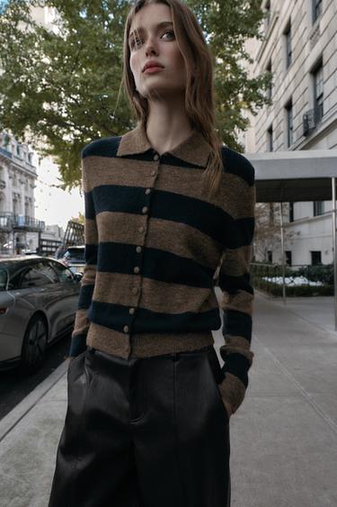 STRIPED CARDIGAN - Brown-Blue by Zara