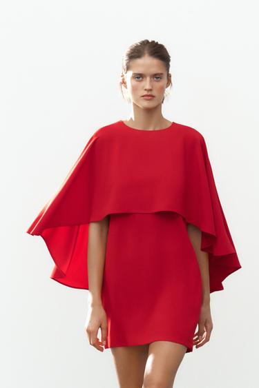 ZW COLLECTION SHORT CAPE DRESS - Red by Zara
