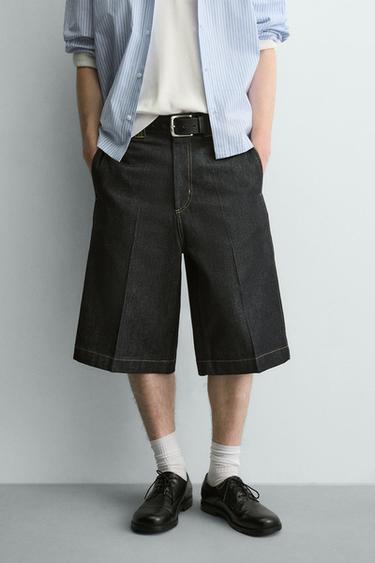 RELAXED FIT DENIM JORTS - Blue by Zara
