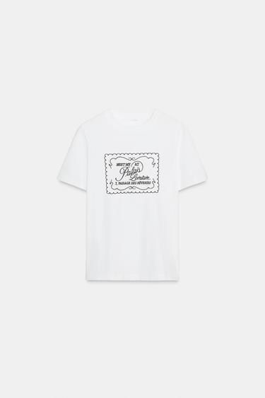T-SHIRT WITH ORGANZA SLOGAN - White by Zara