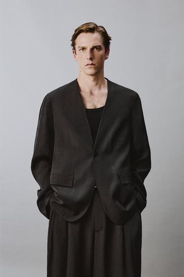 RELAXED FIT COLLARLESS SUIT BLAZER - Anthracite grey by Zara