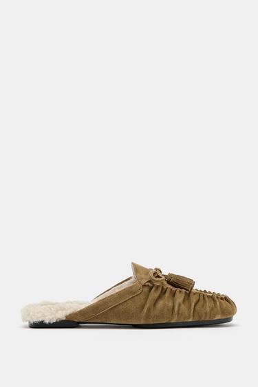 SPLIT SUEDE MULE LOAFERS - Beige by Zara