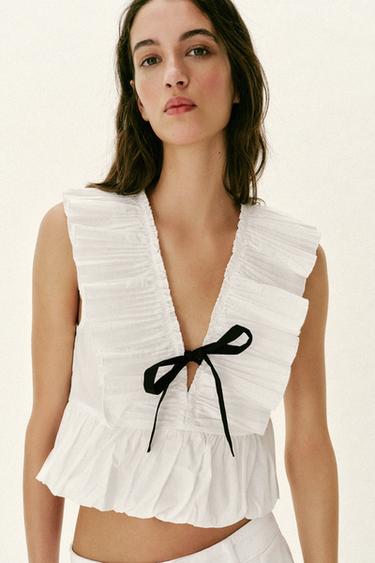 PLEATED RUFFLE TOP WITH BOW - White by Zara