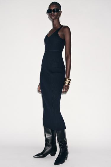 RIB KNIT MIDI SKIRT - Navy blue by Zara