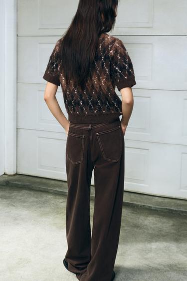 TRF STRAIGHT HIGH-WAIST JEANS - Brown by Zara