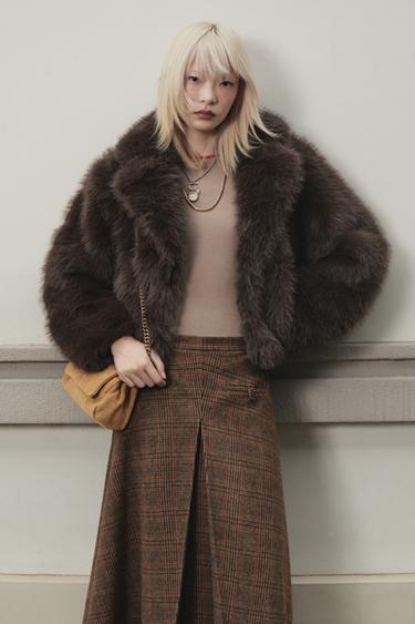 SHORT FAUX FUR COAT - Tobacco by Zara
