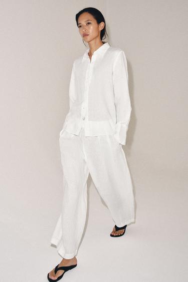 ZW COLLECTION 100% LINEN SHIRT - White by Zara