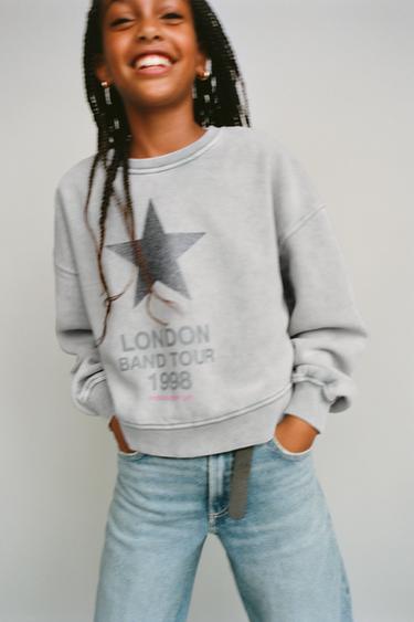 WASHED EFFECT SWEATSHIRT WITH SHINY STAR - Grey by Zara