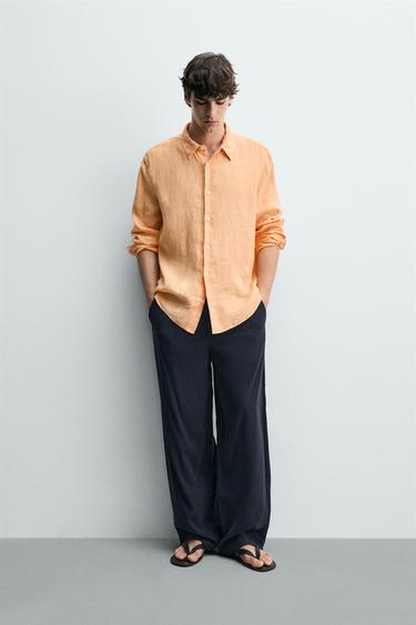 100% LINEN REGULAR FIT SHIRT - Orange by Zara