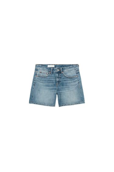 REGULAR FIT MID-WAIST DENIM BERMUDA SHORTS - Blue by Zara