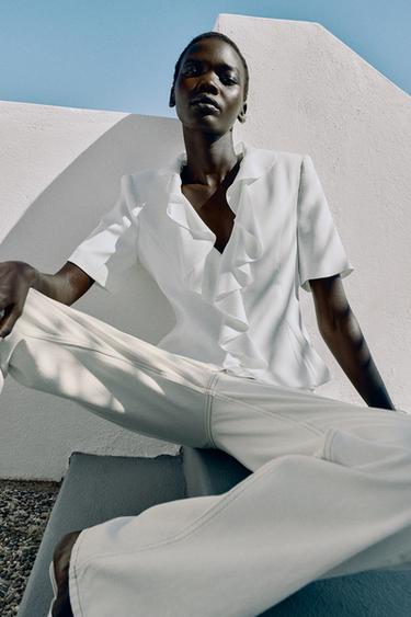 SHORT SLEEVE BLAZER WITH RUFFLES - Oyster-white by Zara