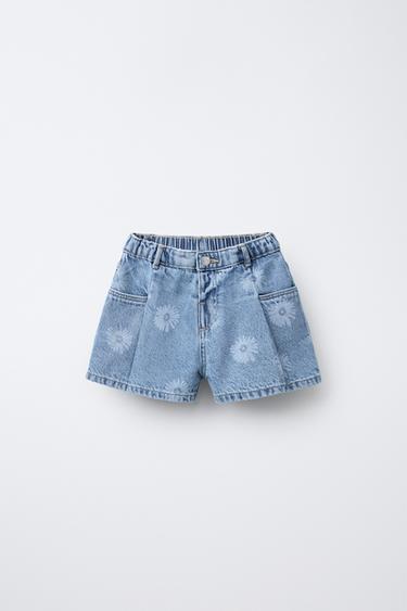 FLORAL PRINT DENIM BERMUDA SHORTS - Light blue by Zara - Image 0