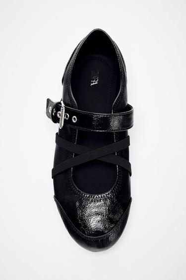 PATENT EFFECT BALLERINA SHOES WITH BUCKLES - Black by Zara