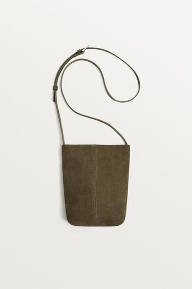 LEATHER CROSSBODY BAG - Khaki Green by Zara