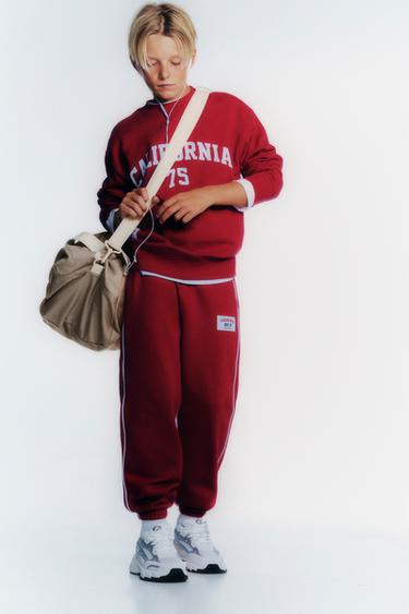 LABEL FLEECE JOGGING TROUSERS - Red by Zara