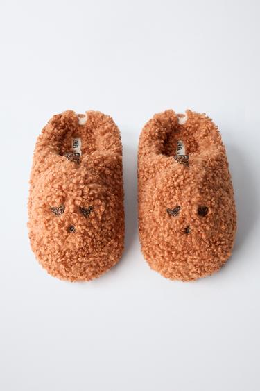 FAUX SHEARLING PUMPKIN SLIPPERS - Brown by Zara