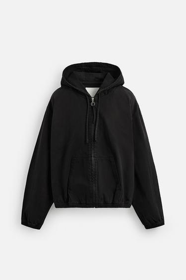 HOODED DENIM JACKET - Black by Zara