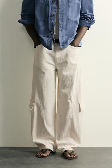 BALLOON FIT CARGO JEANS - white by Zara