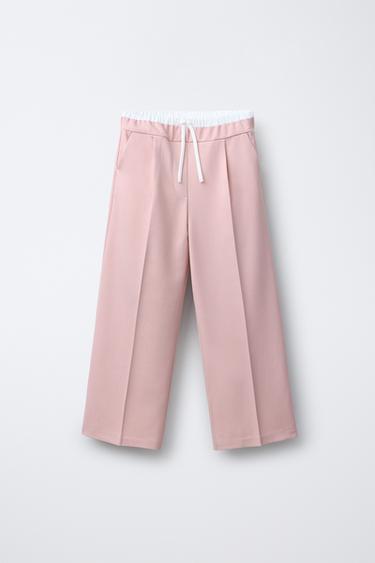 DOUBLE WAISTBAND WIDE-LEG TROUSERS - Pink by Zara