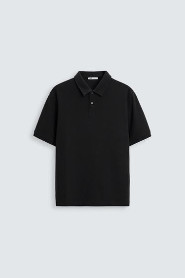 BASIC TEXTURED POLO SHIRT - Black by Zara
