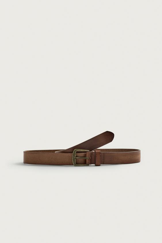 VINTAGE-EFFECT LEATHER BELT - Leather by Zara - Image 0