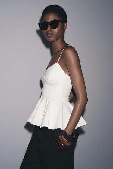 INTERLOCK PEPLUM STRAPPY TOP - White by Zara