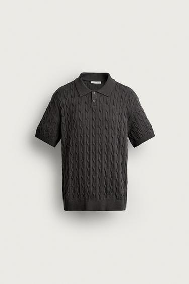 CABLE KNIT POLO SHIRT - Chocolate by Zara