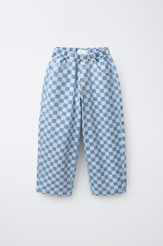BALLOON FIT JEANS WITH CHECKERBOARD PRINT - Blue by Zara - Image 0