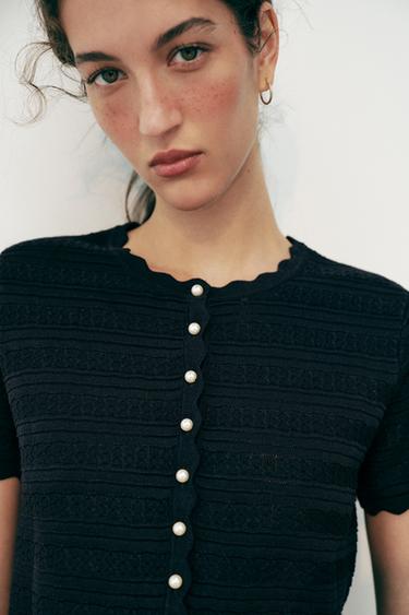FAUX PEARL BUTTON CARDIGAN - Navy blue by Zara