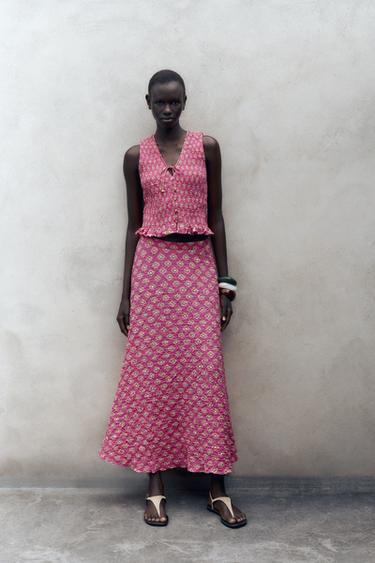 SMOCKED PRINT TOP - Fuchsia by Zara