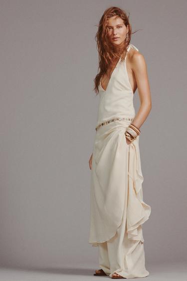 BEADED HALTER MIDI DRESS - Ecru by Zara