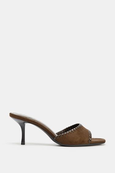 TOPSTITCHED HEEL MULES - Brown by Zara