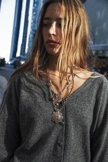 WOOL AND CASHMERE V-NECK CARDIGAN - Grey by Zara